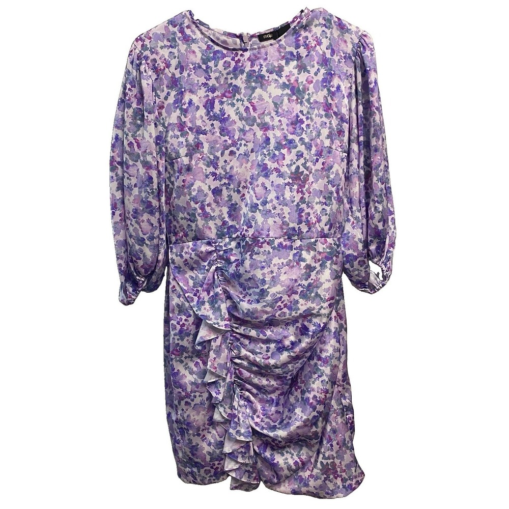 Maje Ruvard Women Pastel Purple Floral Draped Sheath Mini Dress Sz.40/US 8 M-NWT - Picture 3 of 11